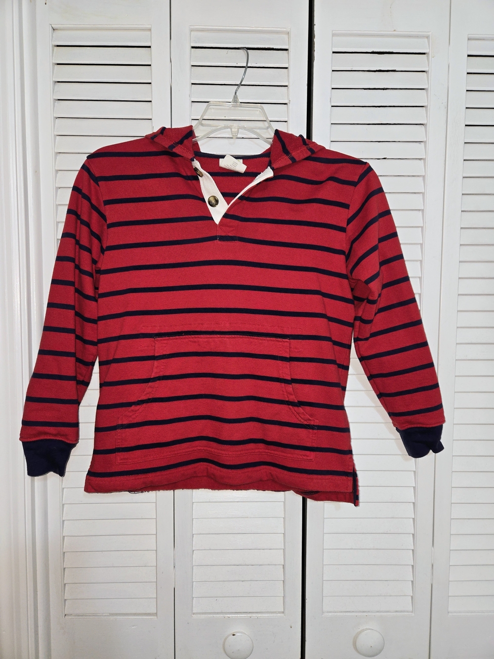 Crazy 8 Boy's L Red and Navy Cotton Striped Hooded Pullover